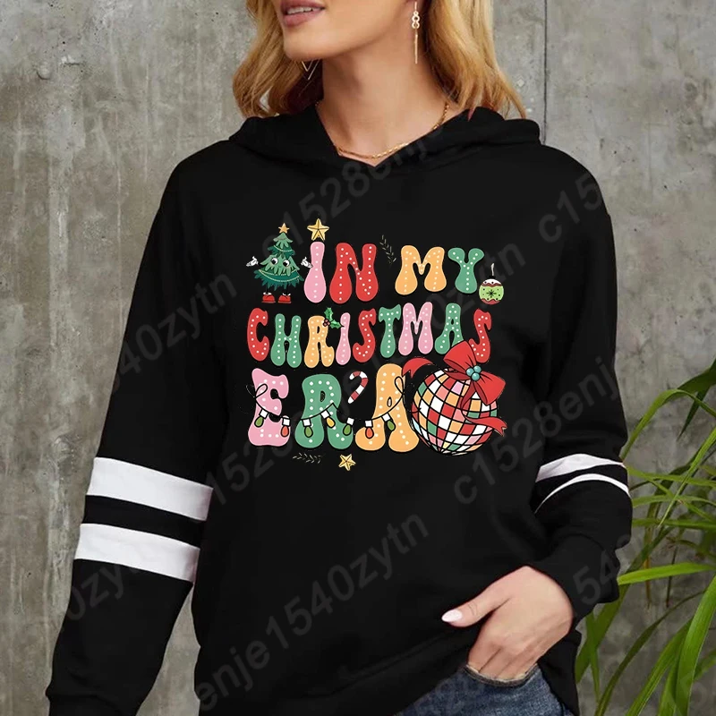 In My Christmas Era Print Hooded Hoodies Women Fashion Long Sleeve Sweatshirts Ladies Autumn And Winter Loose Soft Pullover Tops