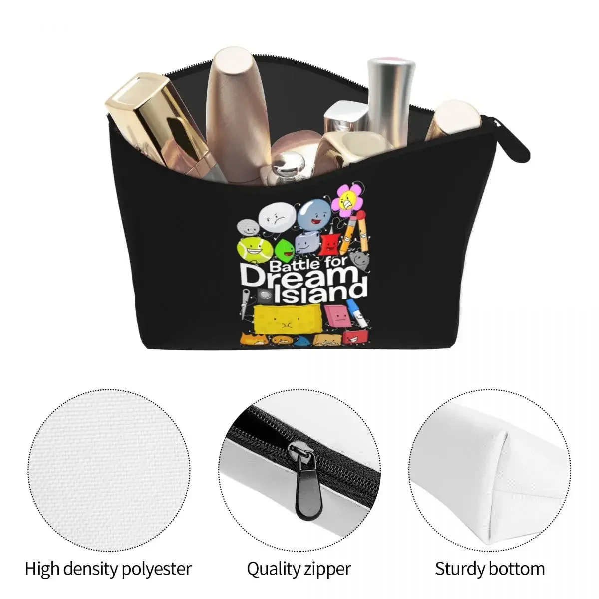 BFDI Poster Black Women Cosmetic Bags Travel Makeup Organizer Pouch Toiletry Storage Dopp Kit Case