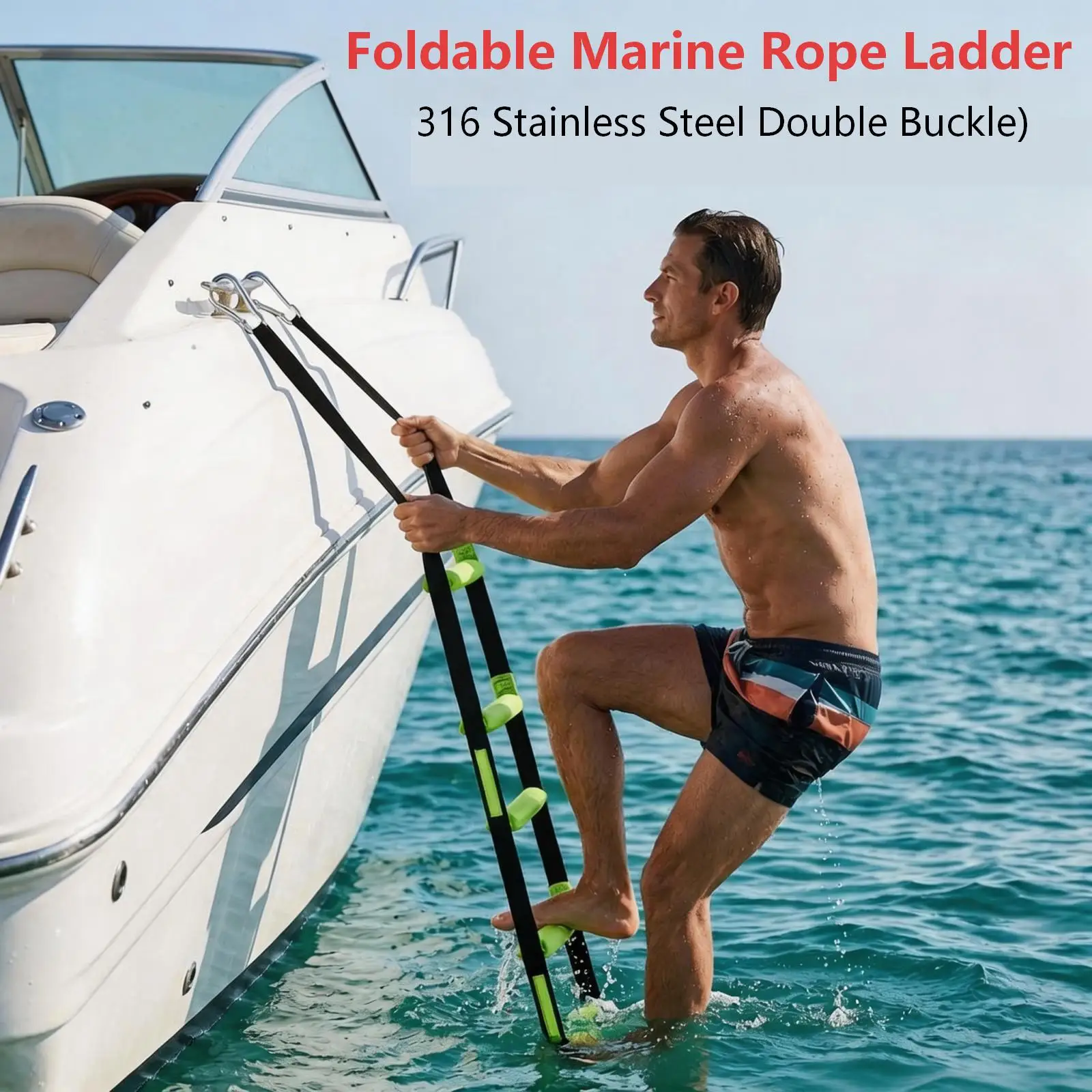 Foldable 6-Step Boat Rope Ladder Portable Marine Boarding Ladder Rigid Anti-Slip Steps High-Strength Webbing Heavy Duty view 6