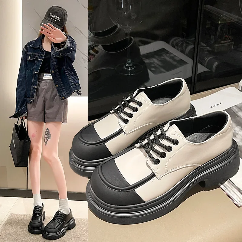 Trendy Vrouwen Pumps Schoenen Dikke Hakken Schoenen Voor Vrouwen Pu Leer Dikke Lolita Casual Schoenen Britse Stijl Designer Vrouw Loafer