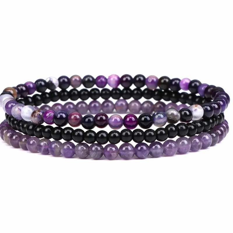 4mm Amethyst Stone Beads Three-Piece Set Bracelet for Men 2023 New Vintage Versatile Beaded Jewelry Gift