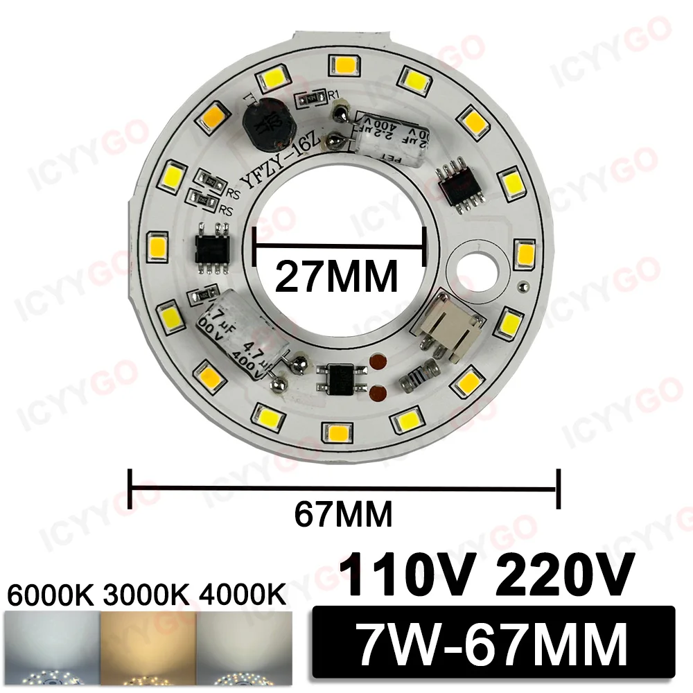 Pannello luminoso LED rotondo a 3 colori con cambio di luce, 7W, 13W, 15W, 18W, 110V, 220V, tensione ampia, connessione diretta universale, driver gratuito