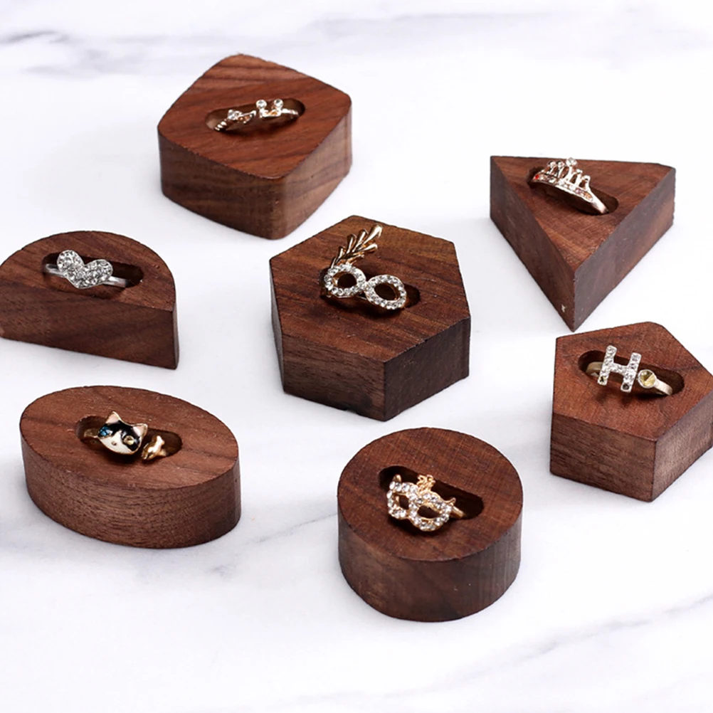 

Ring Holder Hexagon Shape Vintage Jewelry Display Bracket for Couple Rings Rack Storage St Black Walnut Material