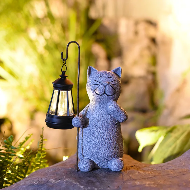 Outdoor SolarPowered Cat Statue Resin Animal Ornament Garden Yard Patio Balcony Decoration Lawn Ornament Night Light