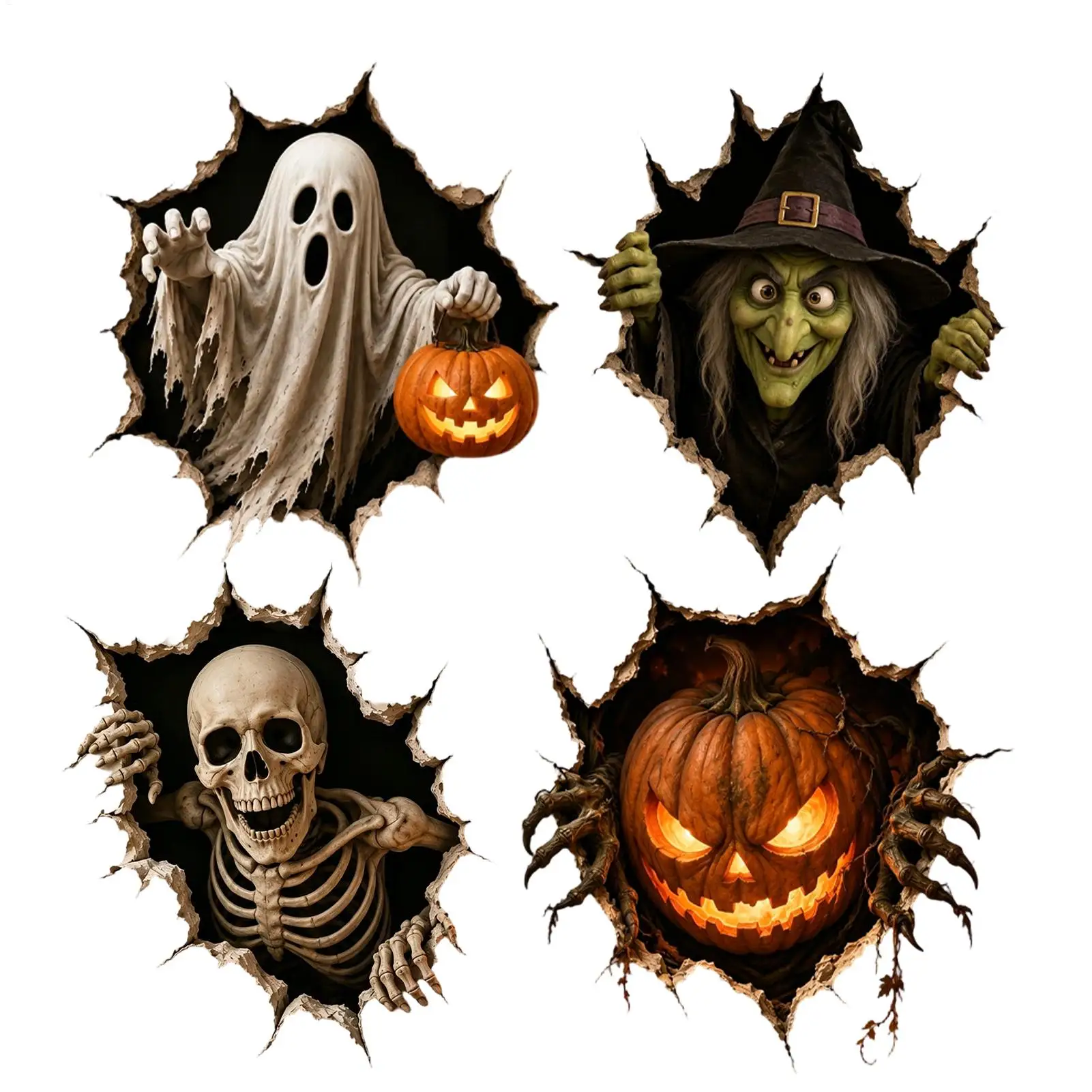 Spooky Halloween Wall Stickers Breaking Through Wall Horror Decals Home Accent Stickers for Indoor Apartment Entryway Living