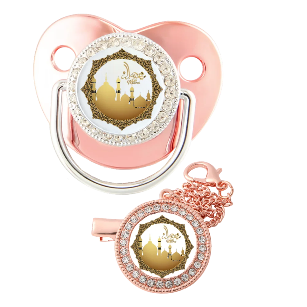 Islamic Geometric Pattern Newborn Pacifier Baby Soother Silicone Teething Chew Toy Clip for Muslim Babies