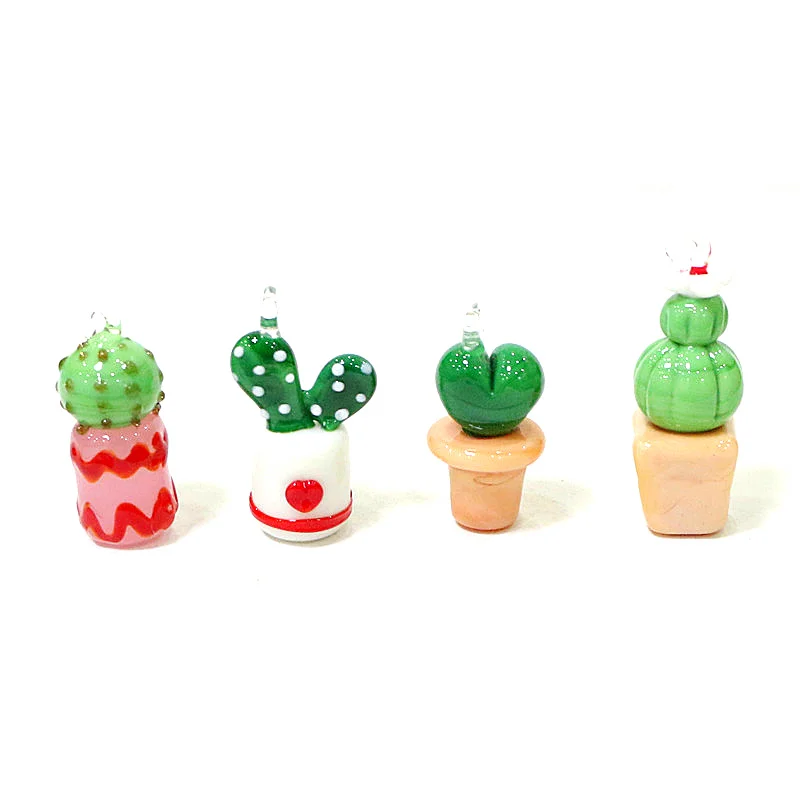 2 Stuks Mooie Cactus Mini Hanger Handgemaakte Glazen Charms Diy Fashion Ketting Voor Vrouwen Meisjes Creatieve Ontwerp Vrouwelijke Sieraden Party