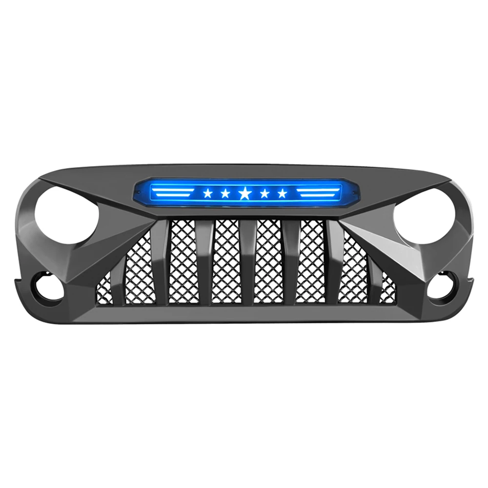 For Jeep Wrangler JK JKU 2007-2017 Mesh Mask Cover W/LED Auto Grill Grills Exterior Accesories Front Racing Grille Grills Fit