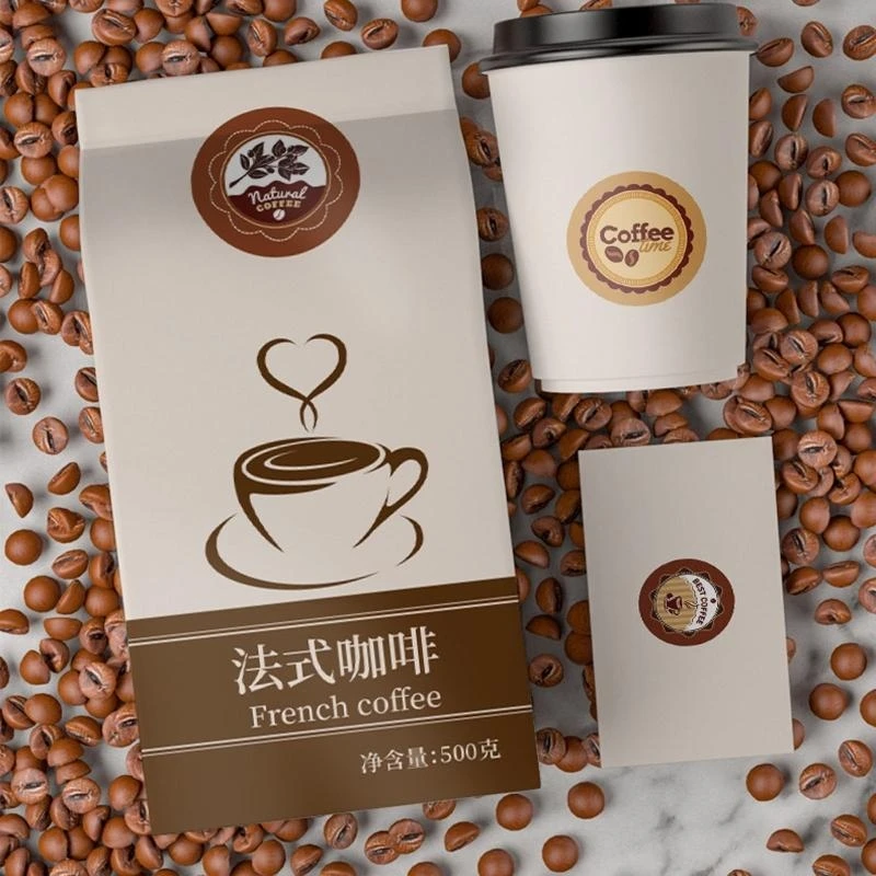 HX6A 500 Pcs Coffee Drinks Stickers Labels Gift Sealing Sticker for Ideal for Coffee Cups Drinks Bottles Candy Bags Party Fav