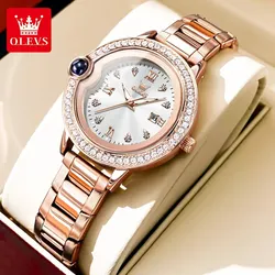 OLEVS 5588 Luxury Diamond Quartz Watch for Women Stainless Steel Waterproof Luminous Auto Date Hand Clock Top Ladies Wristwatch