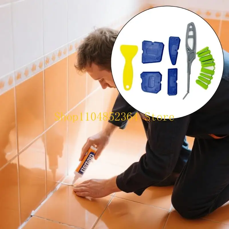 652F 15PCS Caulking Removal Tool With 9 Pad Size No Scratch Silicone Scrapers Caulking Smoother For Sealing Projects