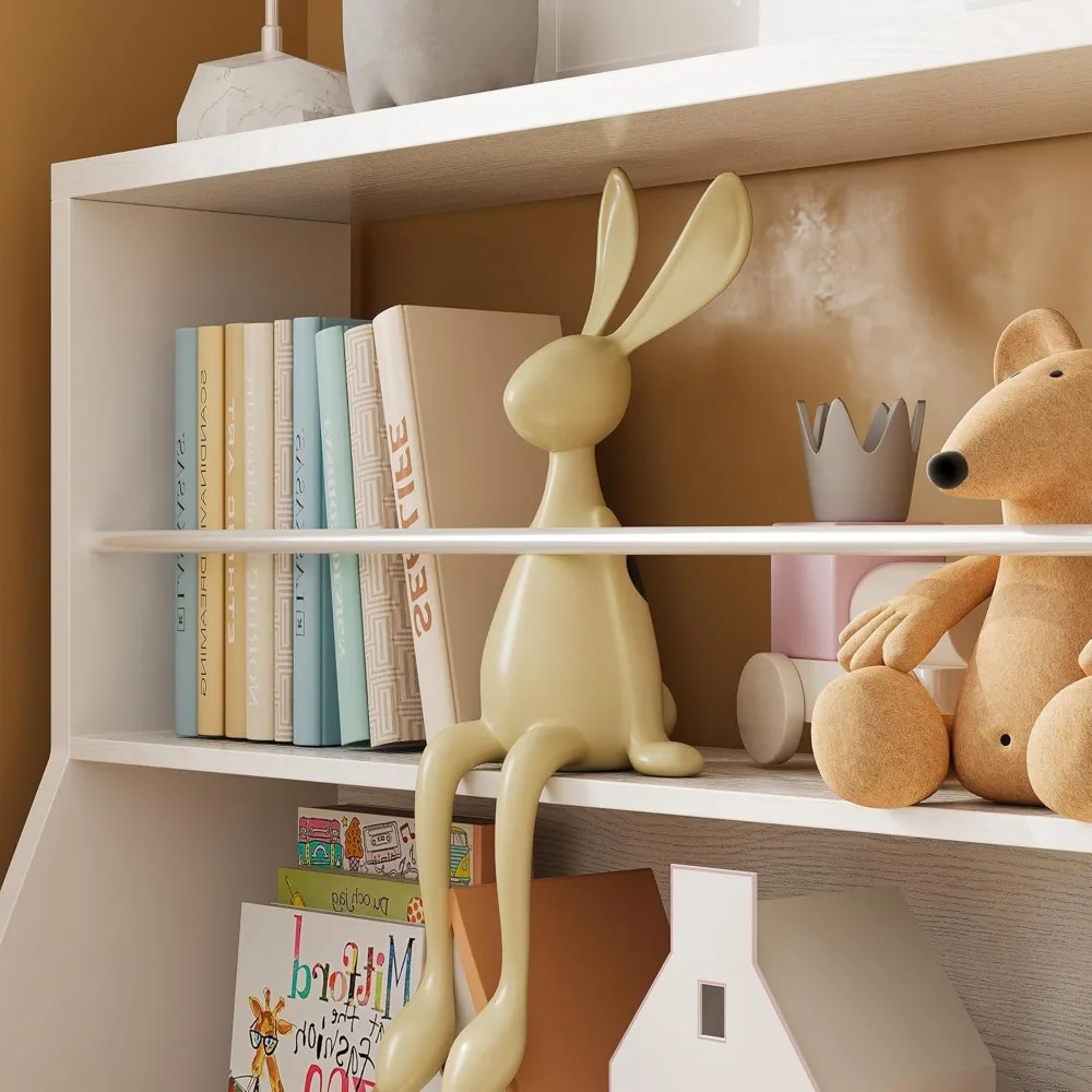 IlearCK-étagère à jouets, bibliothèque pour enfants avec 2 égouts de proximité mobiles, étagère supérieure à jouets avec barre transversale, armoire de rangement