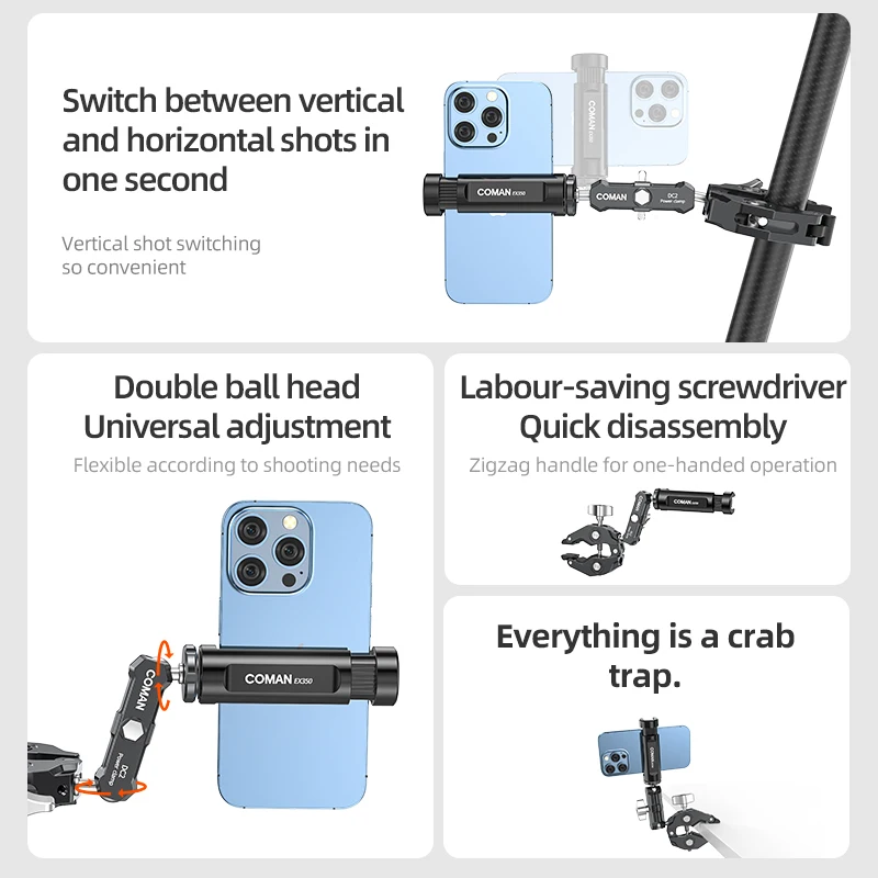 COMAN DC2 Metal Super Clamp With 360° Ball Head Magic Arm Clamp with 1/4