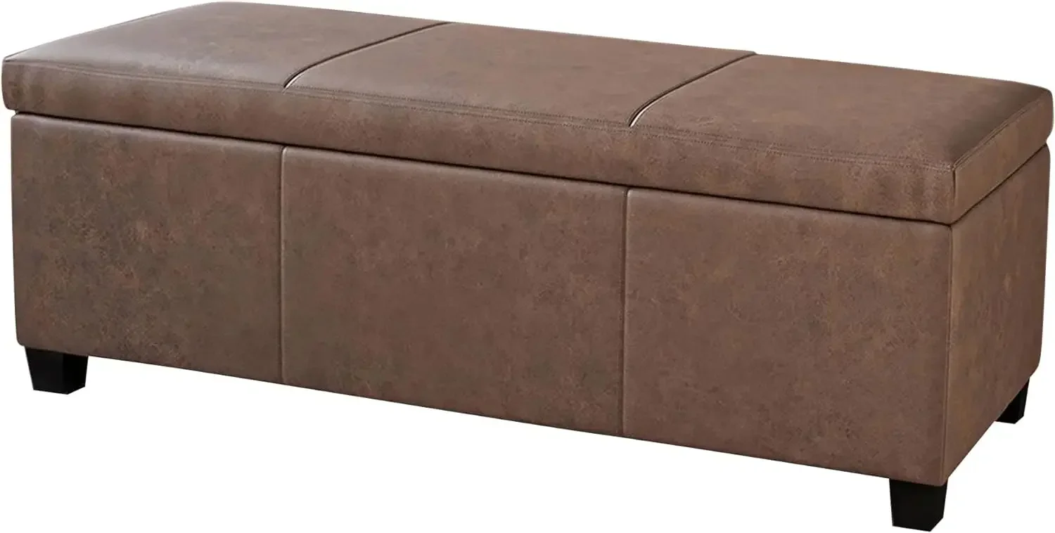 47 Inch Storage Ottoman, Faux Leather Storage Bench, Living Room, Entrance