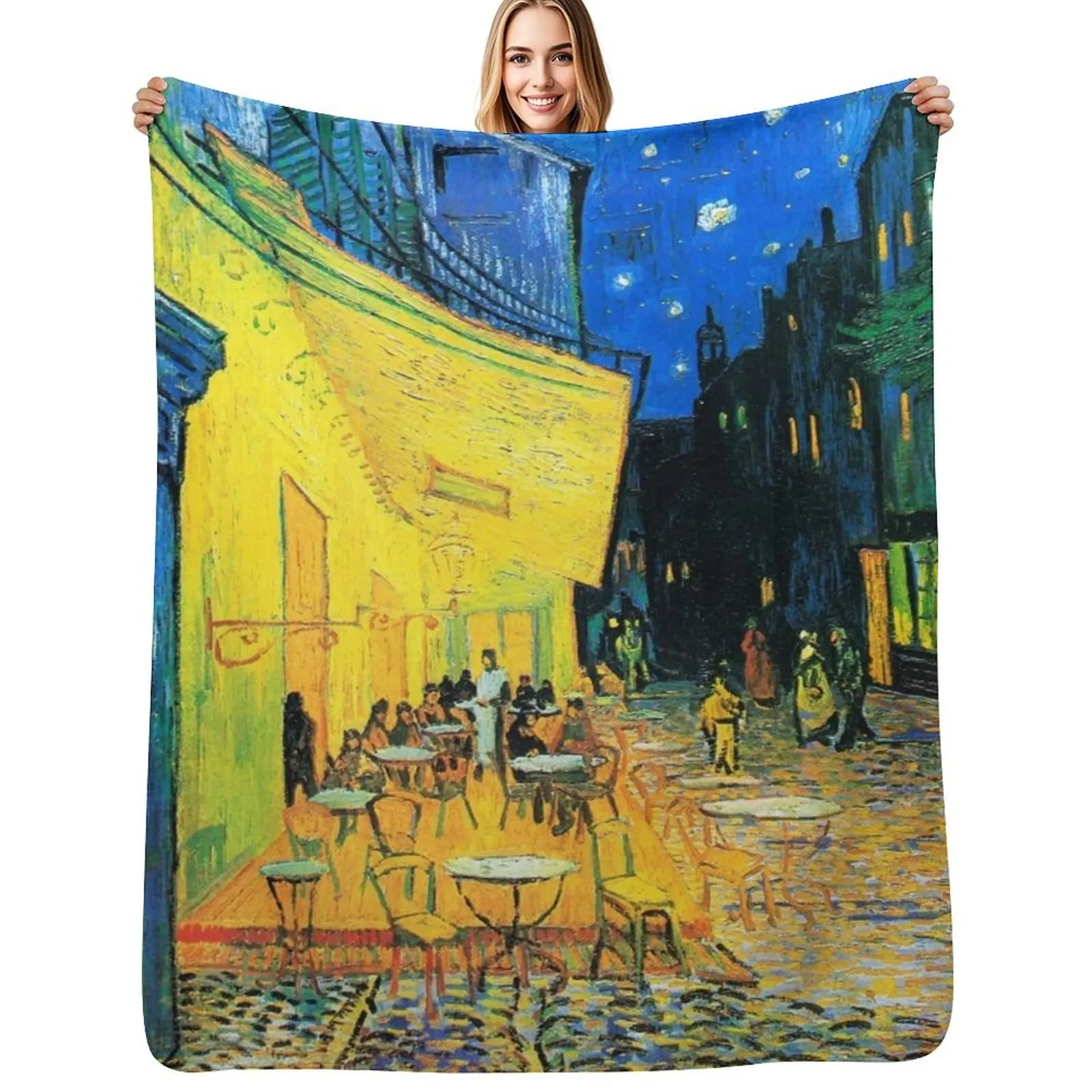 Van Gogh - Café Terrace, terraza de café por la noche, elementos artísticos, manta cálida y cómoda para la siesta en la oficina