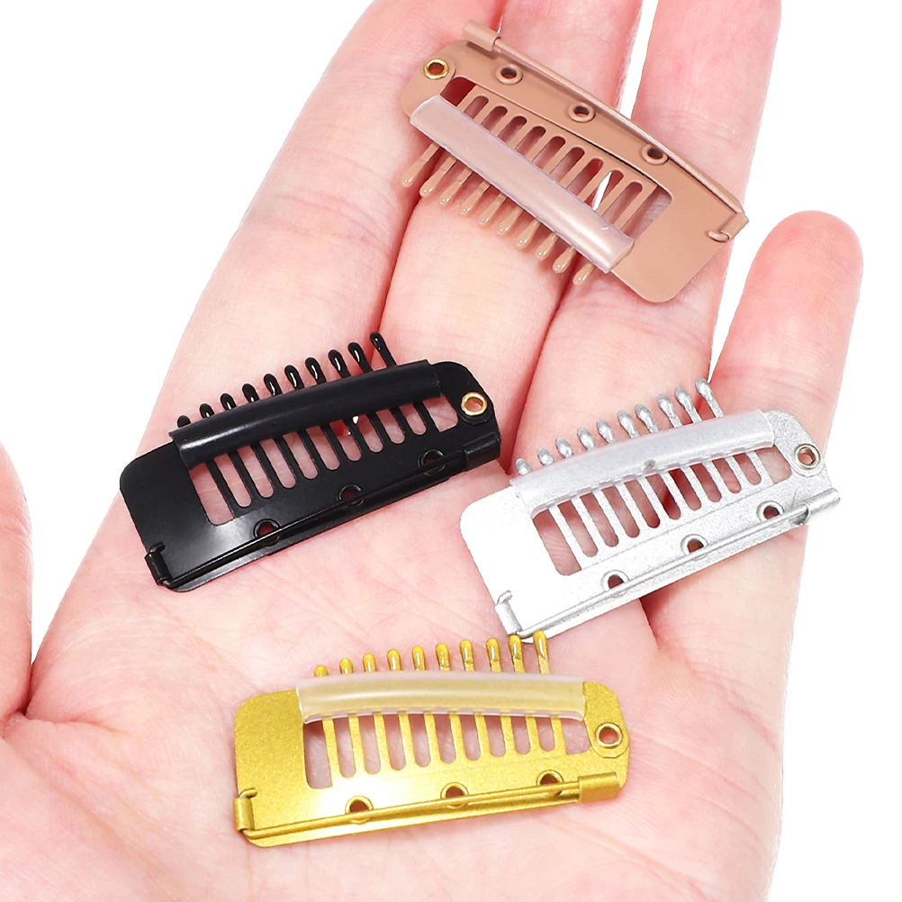 

20pcs Clips Hair Extensions 3.6CM Metal Comb Teeth Secure Wigs DIY Beret Fixing Accessories Black Silver