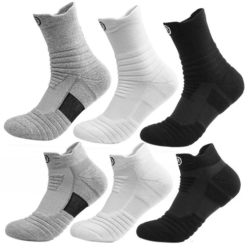 3Pairs Professional Anti-slip Socks Men Breathable Cotton Tube Long Stockings Basketball Sports Socks Low Cut Boat Ankle Socks