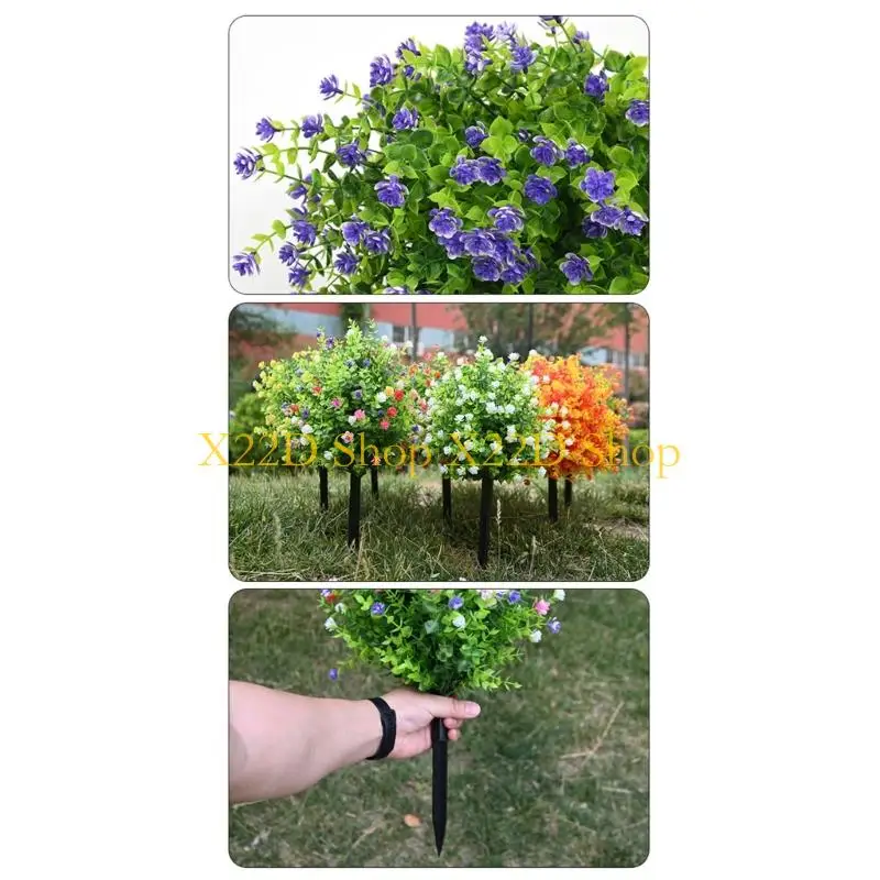 X22D Realistic Artificial Eucalyptuses Leaves Ground Stakes For Outdoor Garden Decoration With Weather Resistant Plastic And