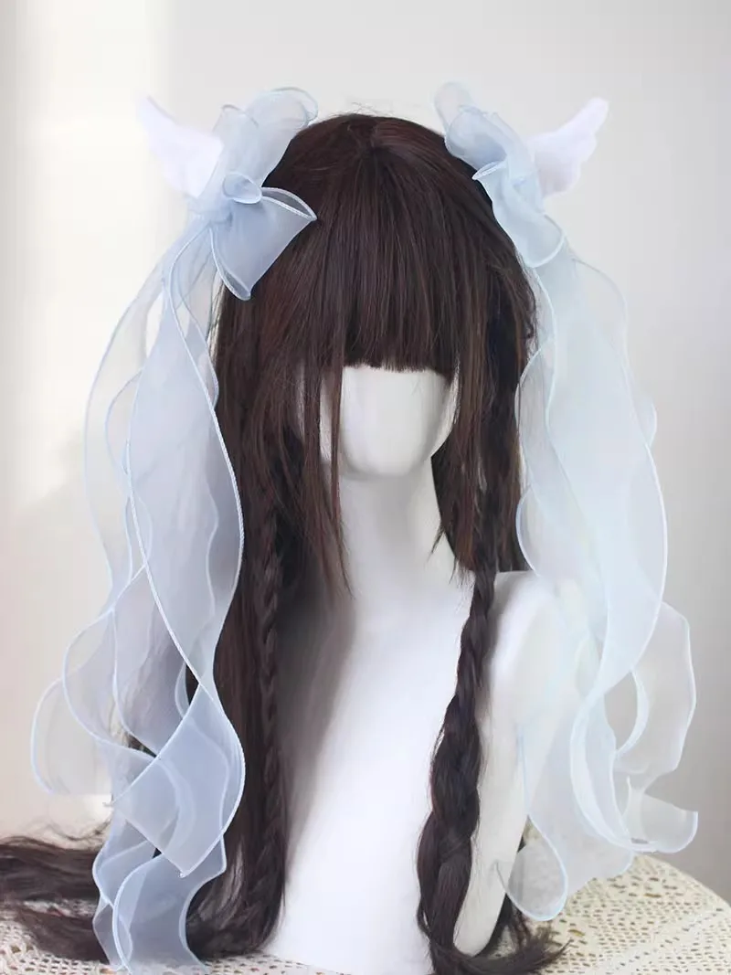 Épingle à cheveux en ruban Harajuku, 5 Types, faite à la main, originale, Spice Girl, gothique, ailes d'ange noires, Y2K, Double queue de cheval noire