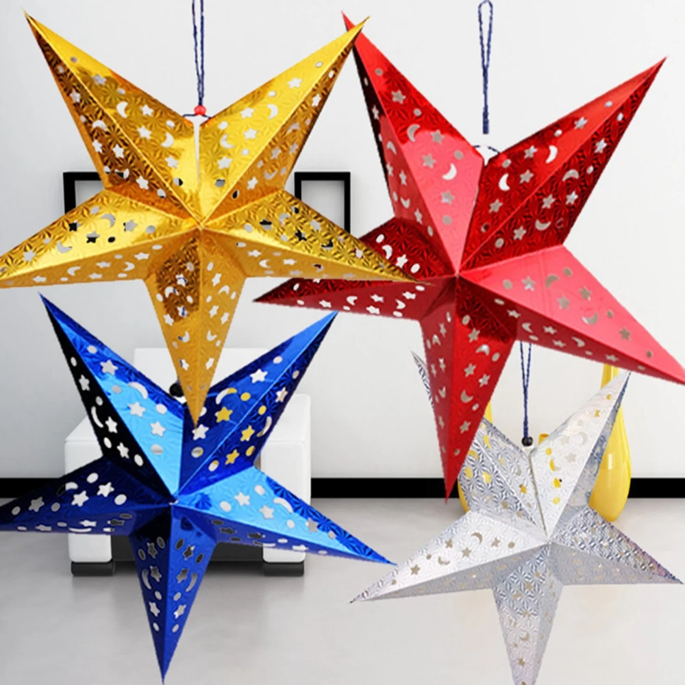 1pc Laser Paper Birthday Christmas Wedding Lampshade Festival Lantern Ornaments Paper Star Hanging Decorations