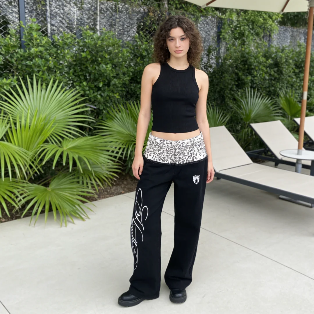 

Hip-Hop Y2K Personalized Leopard Print Jeans Casual Retro Patchwork Ins Pants for Trendy Streetwear