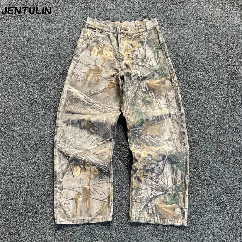 Y2K Retro Loose Camouflage Jeans Men's Casual Trousers Street Fashion Trends Men's Clothing Branched Straight Leg Jeans Unisex