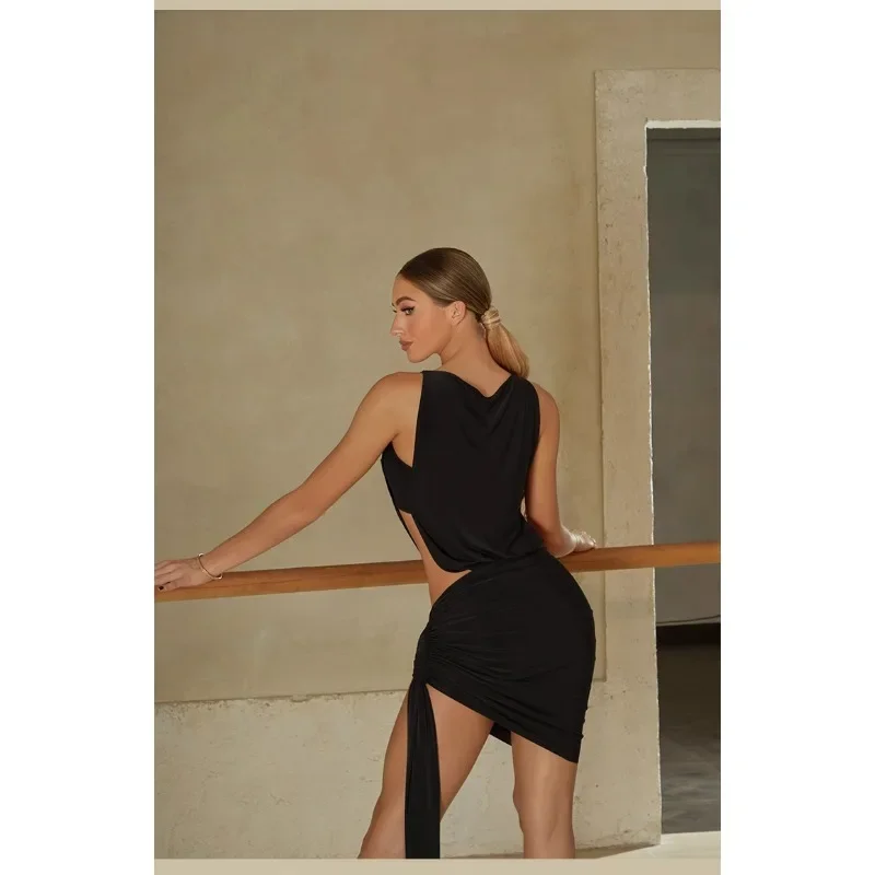Customized ZYM Dress with Hollowed Out Straps for Latin Dance Dress Practice Women's High Slit with Bottom Pants