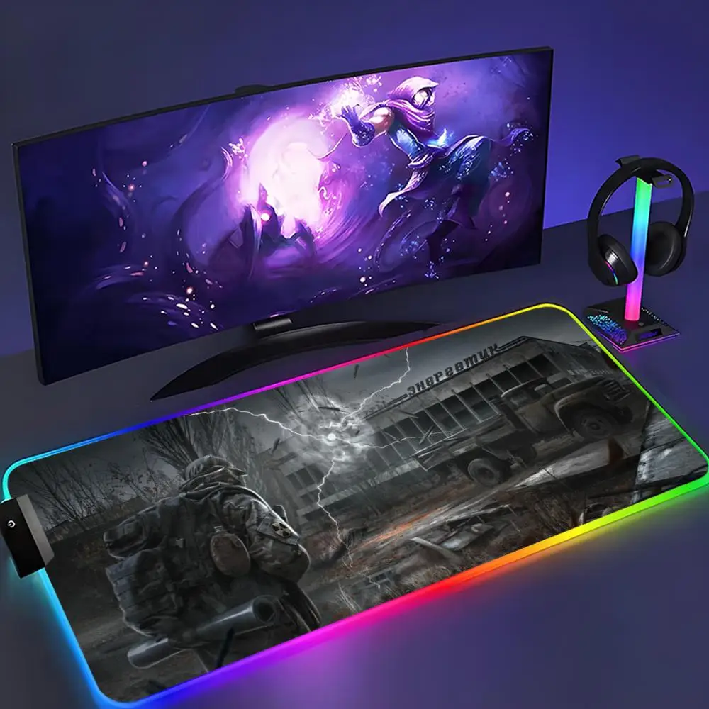 

Коврик для мыши stalker 2, коврик для мыши XXL RGB, игровые аксессуары Kawaii, компьютерная клавиатура, большой светодиодный настольный коврик, коврик для мыши с подсветкой