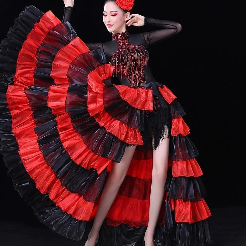 Falda de gasa de 8 capas con abertura y cordones, traje de flamenco para espectáculos de toros españoles, disfraz de danza del vientre, media falda