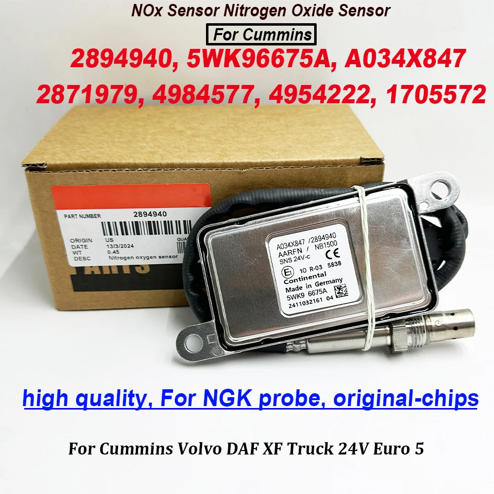 For Cummins Volvo DAF XF 24V For NGK Probe 2894940 5WK96675A A034X847 NOX Nitrox Oxygen Sensor 2871979 4984577 4954222 1705572