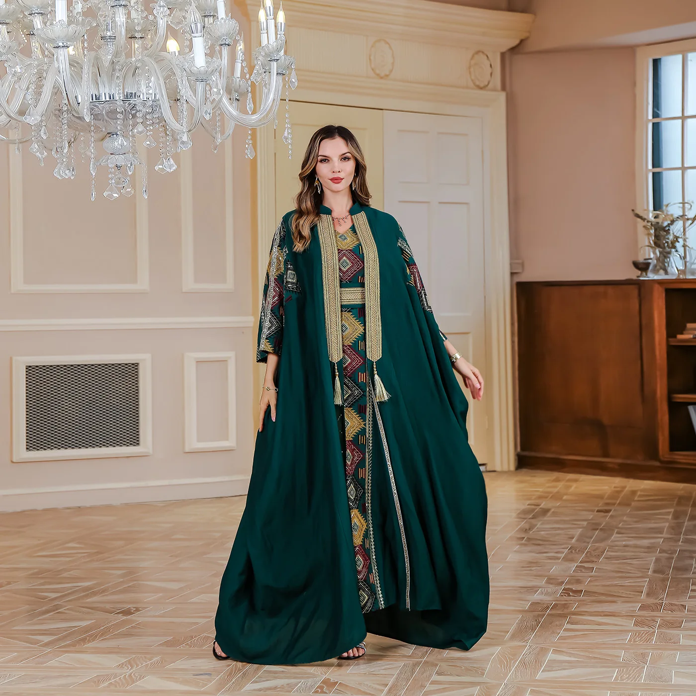 Ramadan Eid Muslim Sets Women Kimono Cardigan Maxi Dress Dubai Open Abaya Turkey Kaftan Robe Islam Clothing Morocco Caftan Suit