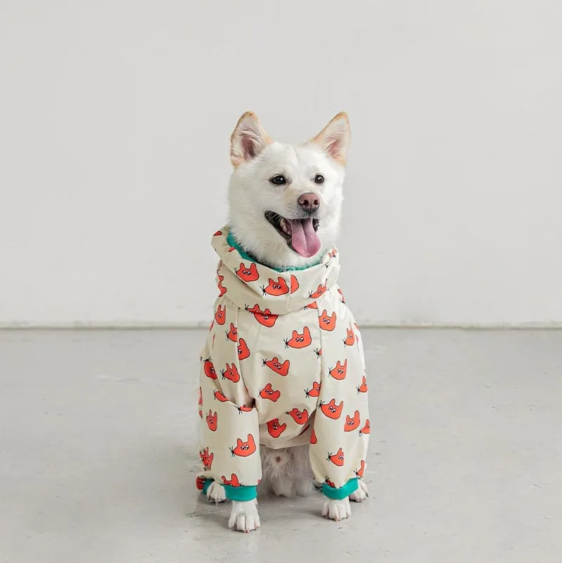 Four Seasons Windproof Waterproof Dog Raincoat Cute Print Dog Clothes Medium Large Dogs Labrador Four-legged Hoodie Rain Coat