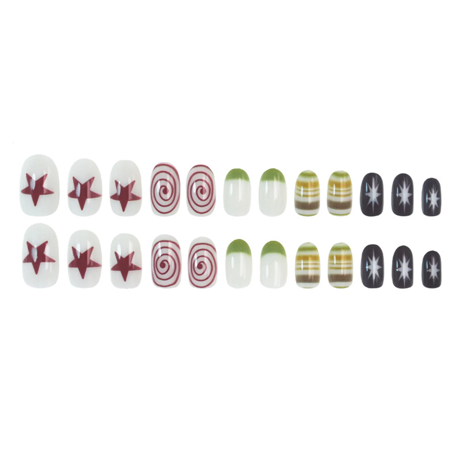 24 Stück handbemalte künstliche Nägel mit Sternen und Retro-Polka-Dots, zum Aufdrücken, tragbare Nagelspitzen für Frauen, für den täglichen Gebrauch – Detail 2