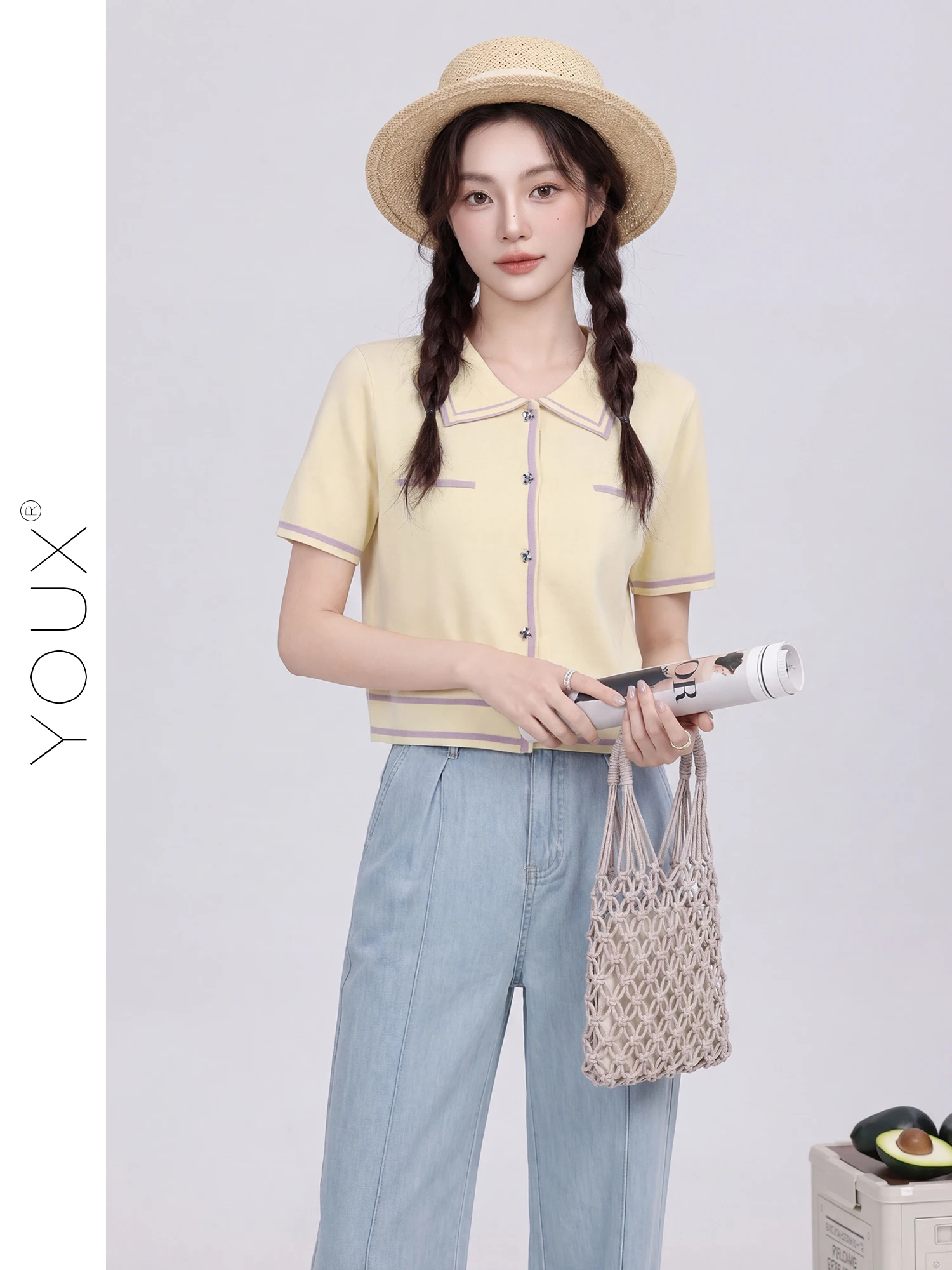 

Летний вязаный свитер с круглым вырезом, мягкий на ощупь, с контрастными цветами, женский, прямого кроя, с коротким рукавом, дышащий, из полиэстера