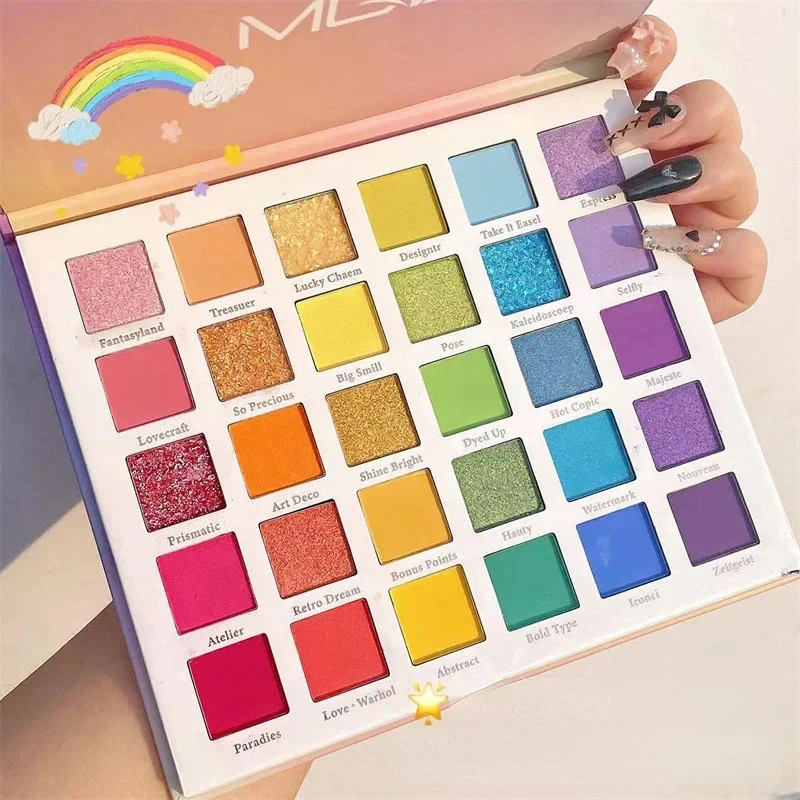 Paleta de sombras de ojos de arcoíris, maquillaje práctico, maquillaje ligero seguro, paleta de sombras de ojos de ensueño para niños, escenario al por mayor, 30 colores