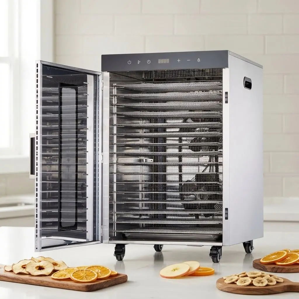 16-Tier Stainless Steel Dehydrator with Wheels Multi-Voltage for Drying Fruits Vegetables Pet Treats