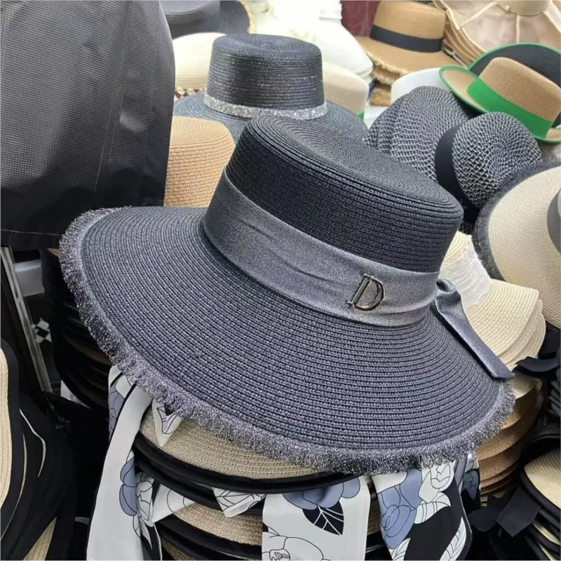 Versatile ruffled hat women's flat top woven sunshade