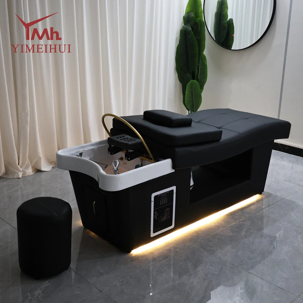 Black Hair Salon Massage Shampoo Spa Bed Thai Style Head Treatment Washing Bed with Acrylic Basin