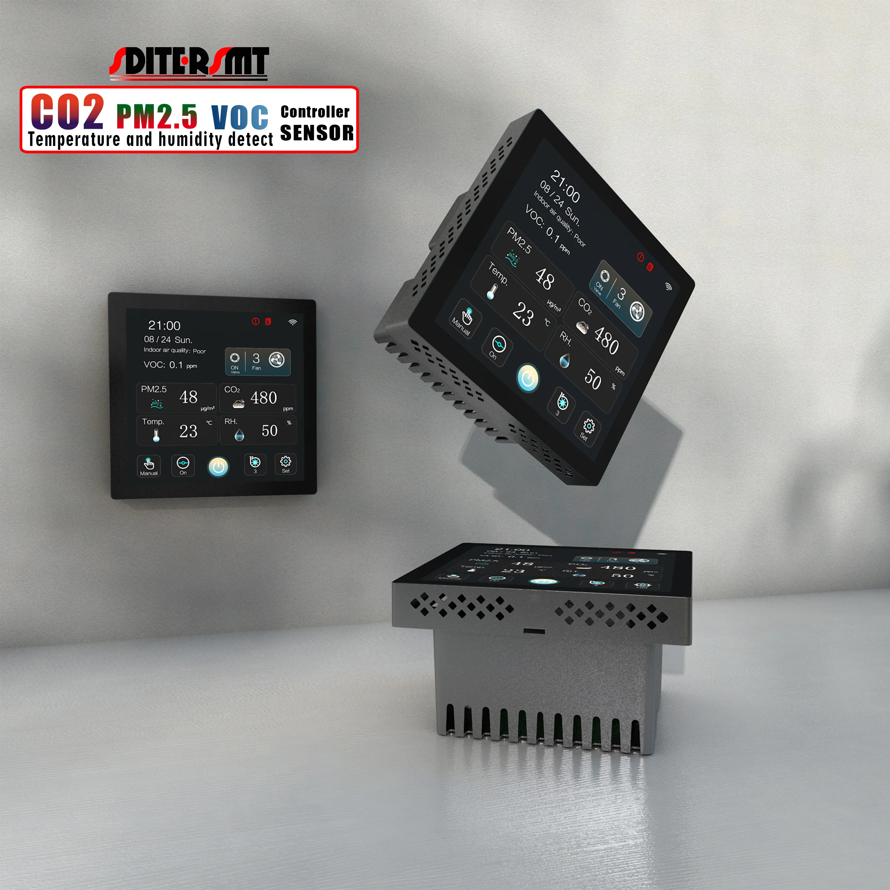 WIFI RS485 Умный контроллер датчика качества воздуха для VOC CO2 PM2.5 EC/AC ВЕНТИЛЯТОР Регулирующий комнатный мониторинг температуры свежего воздуха и влажности