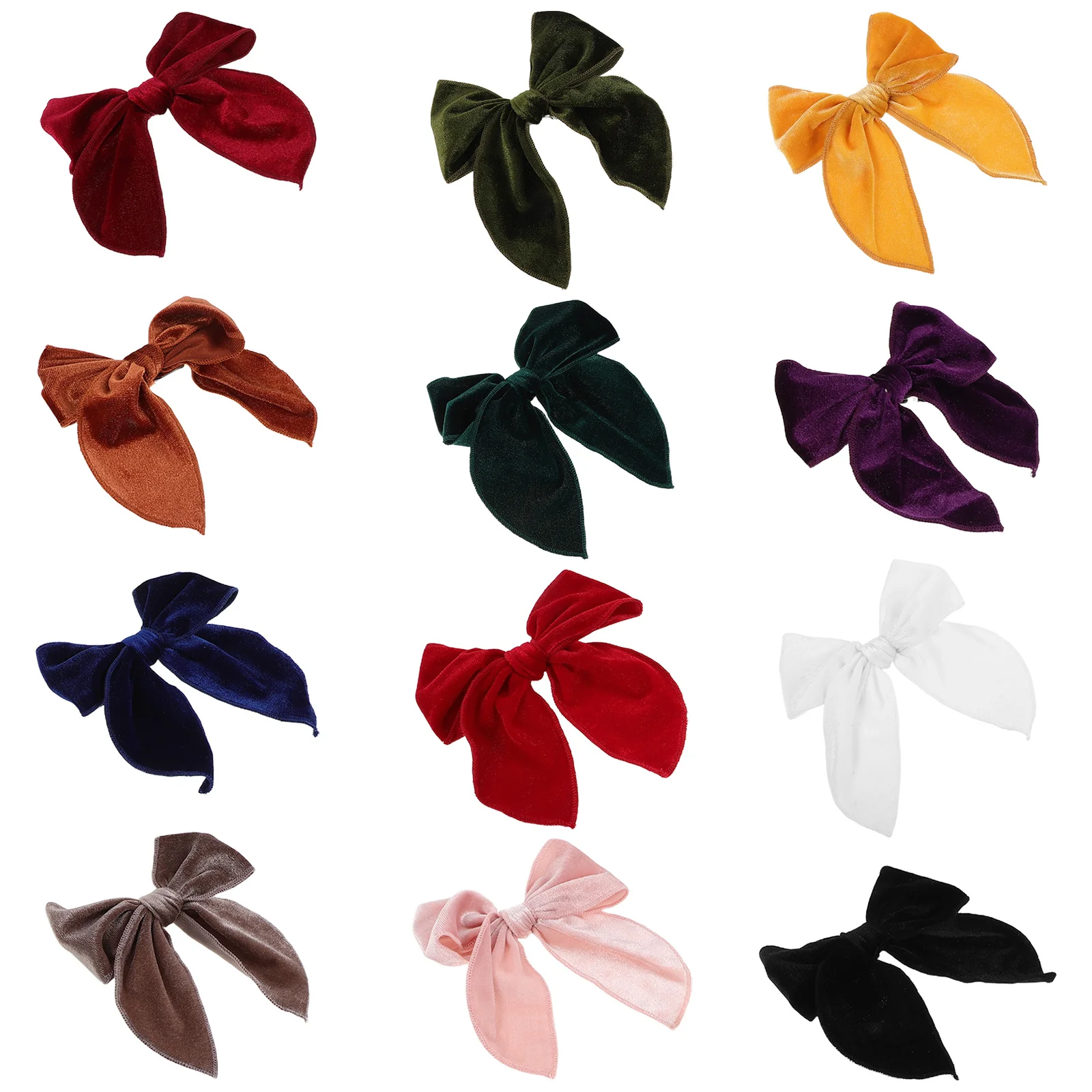 

12Pcs Bow Hair Clips Elegant Velour Hair Bows for Girls Women Kids Trendy Large Decorative Barrettes for Party School Daily Wear