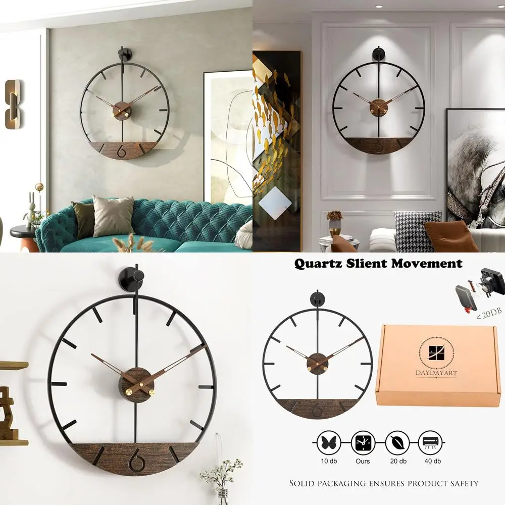 

Большие настенные часы с циферблатом из орехового дерева, 22,5 см, бесшумные, в металлической раме, для домашнего декора