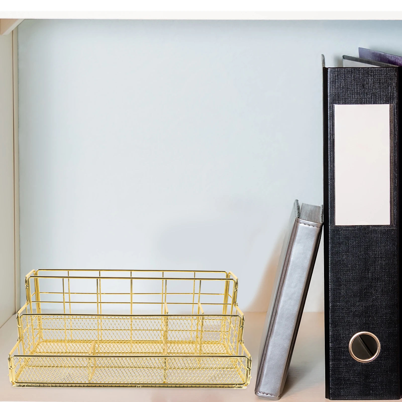 

Magazine Storage Rack Rose Gold Desktop Document Stationery Container Office File Shelf Desktop Organizer for Office