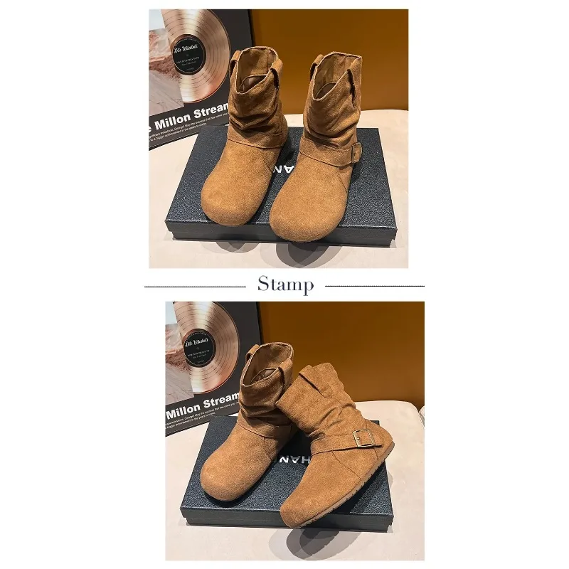 الرجعية النمط الغربي الأحذية النسائية حجم كبير 41 حزام مشبك المخملية الأحذية الجلدية الخريف الشتاء نمط جديد Meral الرياح #6