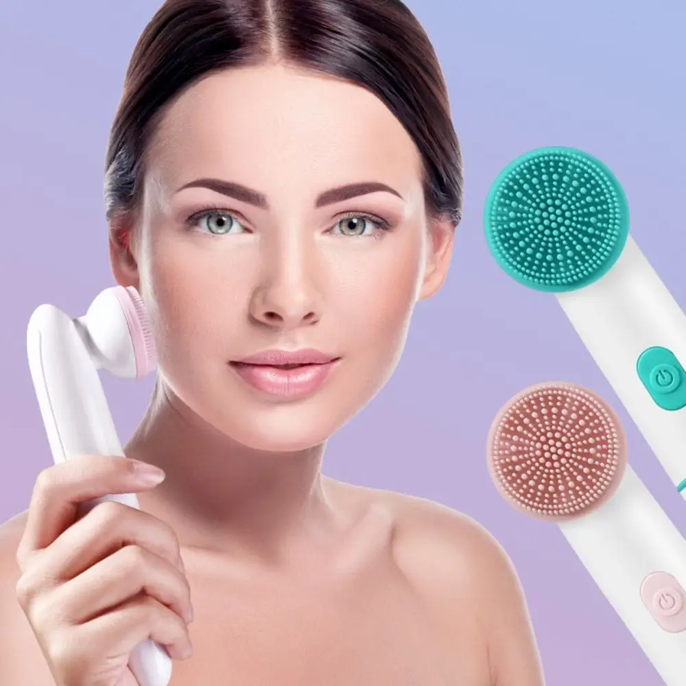 Waterproof Electric Facial Cleanser Two-in-one Silicone Vibrating Cleansing Brush Deep Cleaning Soft Exfoliating Facial Brush