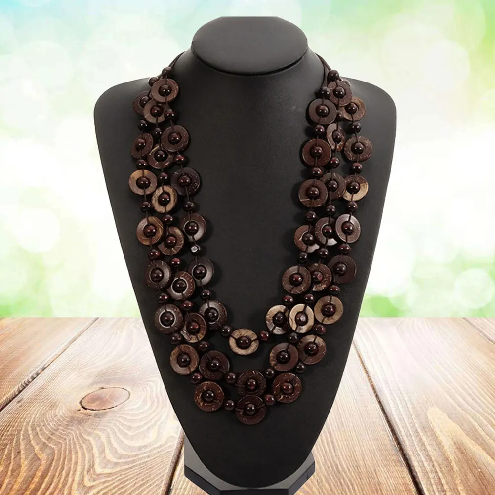 

2pcs Wood Bead Necklace For Women Colorful Layered Bohemian Statement Jewelry Coconut Shell Beads Summer Beach Vacation