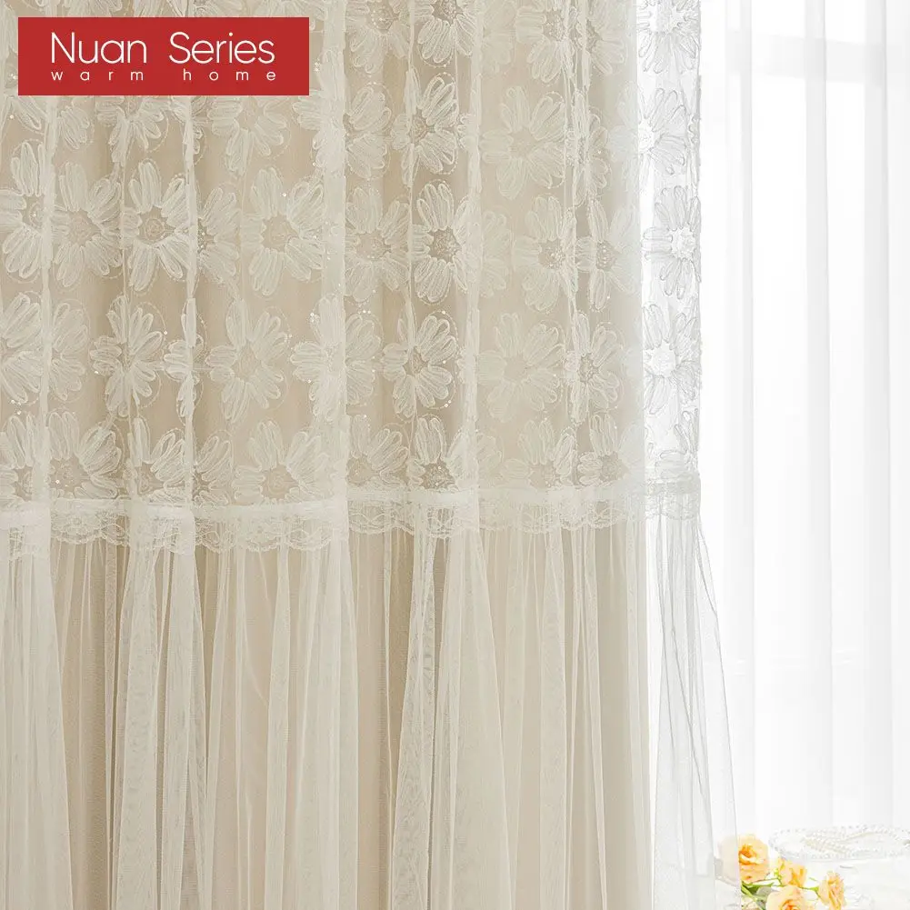 1PC Nuan Series Double Layer Curtain Blackout Curtain Shading Blinds Embroidered Tulle Sheer Decorative for Home Decor