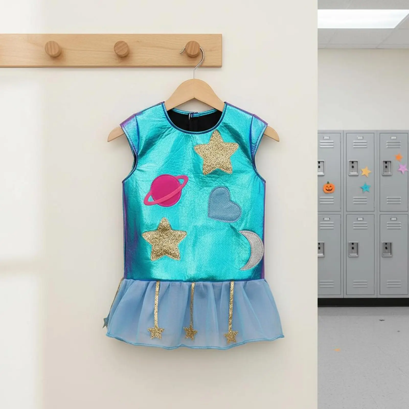 

Костюм робота-инопланетянина с фатиновой юбкой, блестящий детский костюм для косплея, мягкий и легкий, для девочек, для школьных представлений