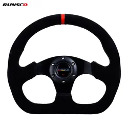 Volante plano de carreras de 330mm y 13 pulgadas, volante de costura negra de gamuza, compatible con coche y juego de carreras de simulación