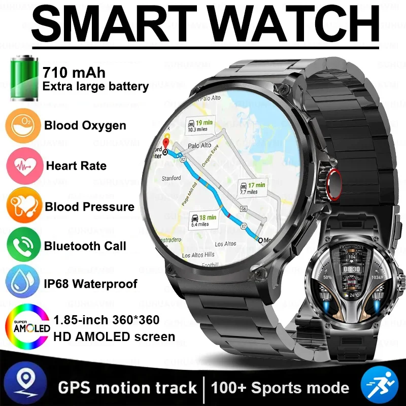 For Huawei Xiaomi GPS Track Smart Watch Men 1.85-Inch Ultra HD AMOLED Screen 710 Mah Battery IP68 Waterproof SmartWatch 2024 New