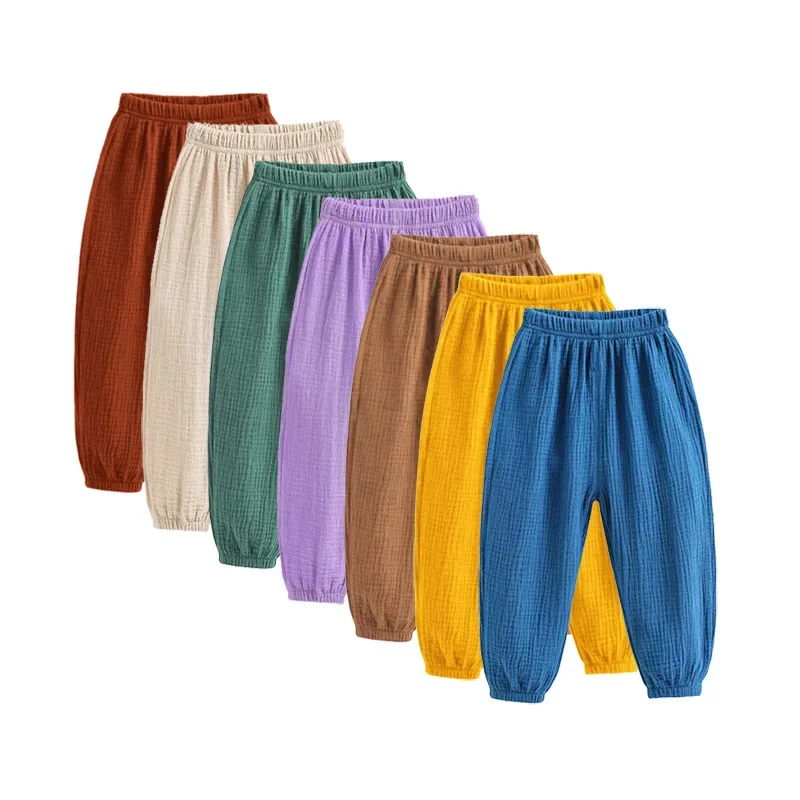 Ragazzi ragazze cotone pieghe pantaloni larghi Babys ragazze Casual solido assorbente del sudore pantalone traspirante per ragazza abbigliamento per bambini estate